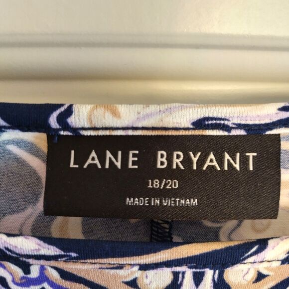Lane Bryant Stretchy Peasant Blouse Blue Purple 18-20 Boho Popover Fractal - Picture 5 of 6